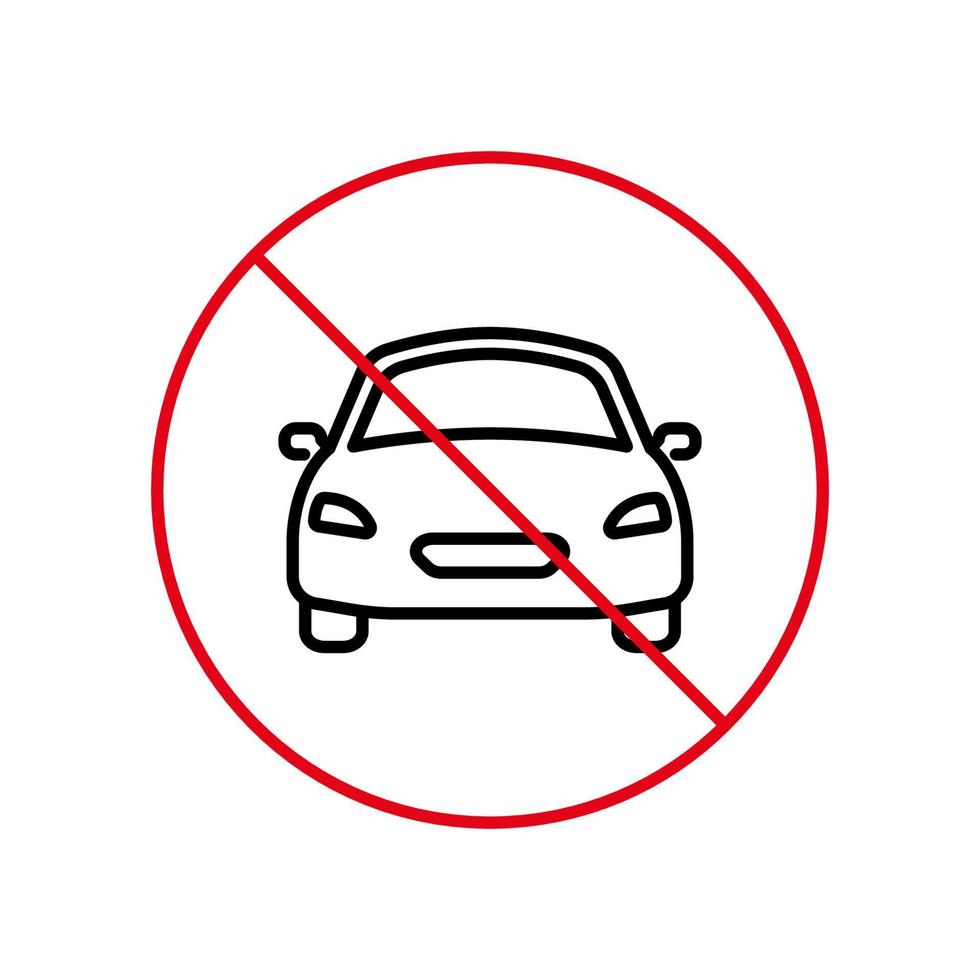 Vehicle Car Auto Ban Black Line Icon. Automobile Drive Forbidden Outline Pictogram. Vehicle Car Red Stop Circle Symbol. No Automobile Transport Prohibited Road Sign. Isolated Vector Illustration.