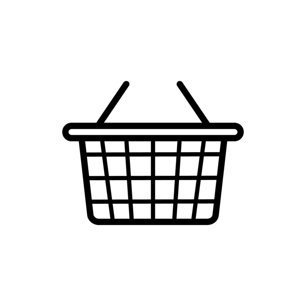 tienda cesta supermercado icono de silueta negra. tienda de comestibles comprar pictograma de glifo de mercado de cestas. mano producto alimenticio carro vacío símbolo plano. signo de web de internet de venta al por menor de bolsas. ilustración vectorial aislada. vector