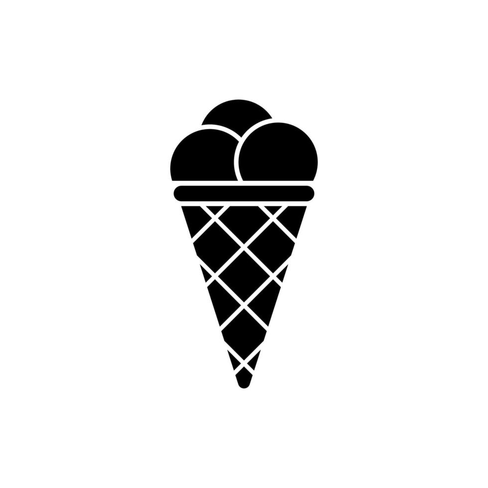 Vanilla Soft Ice Cream Sign. Ice Cream in Waffle Cone Black Silhouette Icon. Sundae Summer Frozen Milk Food Flat Symbol. Chocolate Refreshing Dessert Glyph Pictogram. Isolated Vector Illustration.