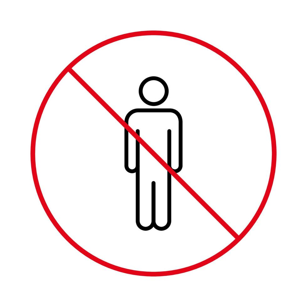 Restricted Entrance Red Stop Line Symbol. Ban Men Pedestrian Black Outline Icon. No Allowed Access Men Zone Sign. Enter Prohibited. Forbidden Entry Man Pictogram. Isolated Vector Illustration.