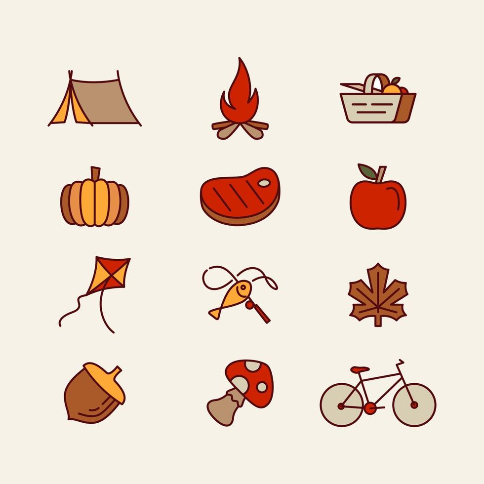 conjunto de iconos de actividad al aire libre otoño otoño vector