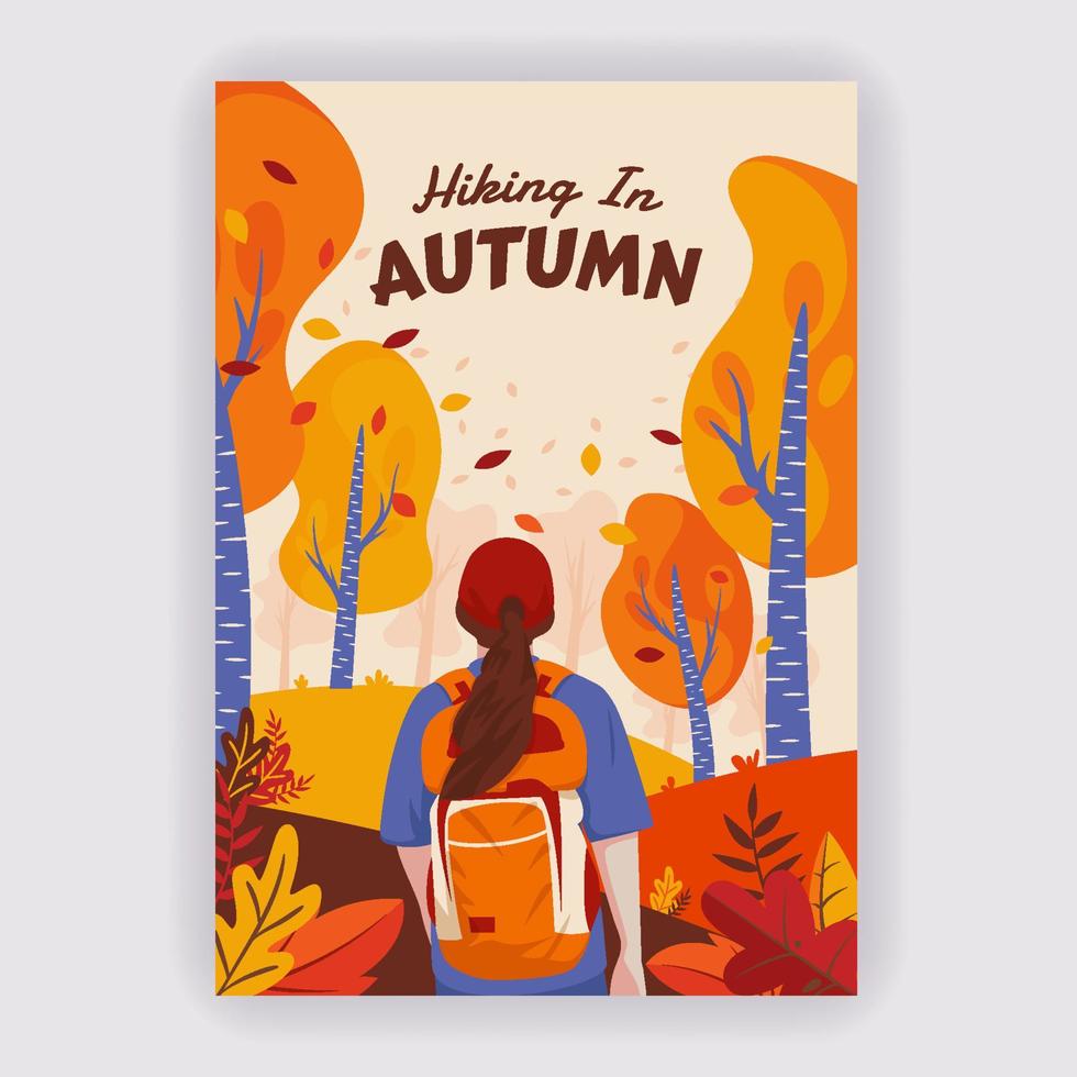 Flat Hiking in Autumn Poster Template vector