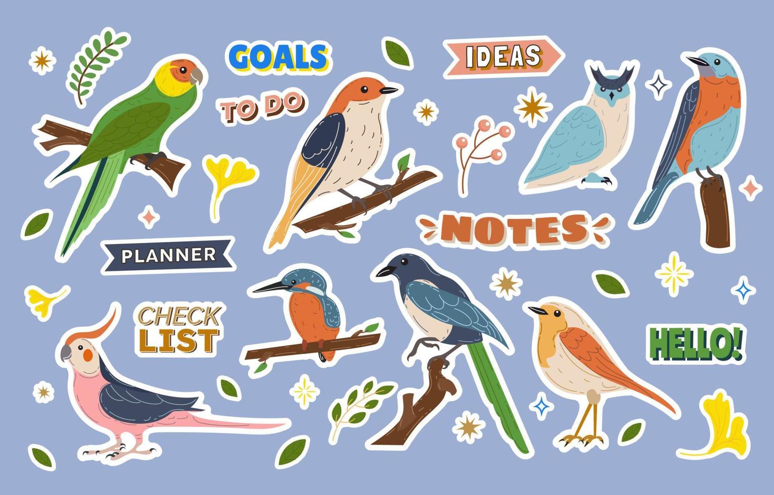 Bird Theme Journal Sticker Collection vector