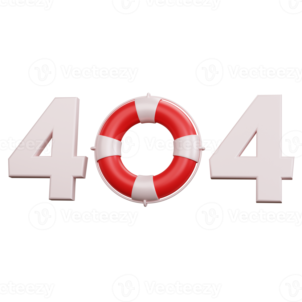 3d rendering error message 404 with buoy illustration isolated png