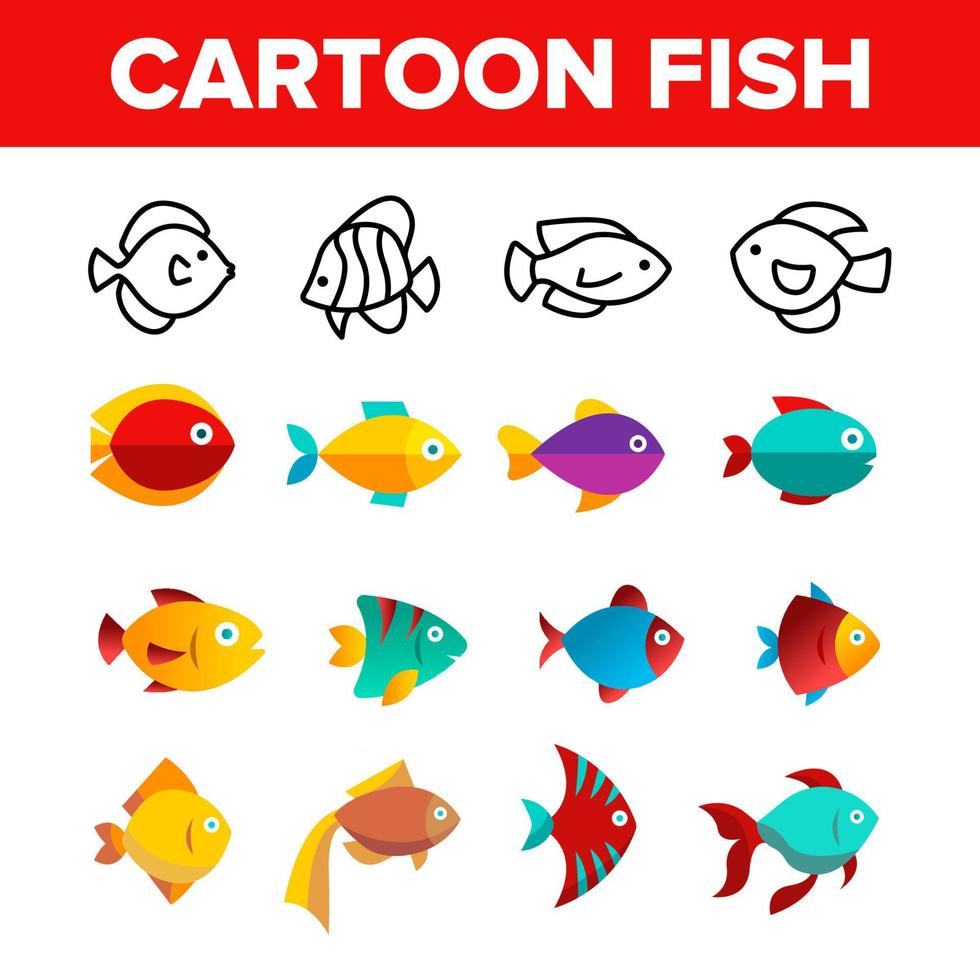 Fish, Exotic Species Vector Thin Line Icons Set