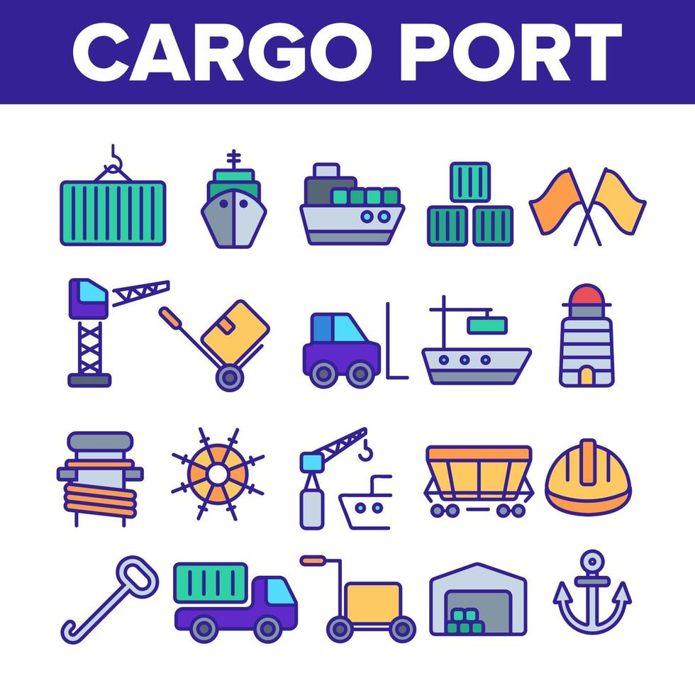 Cargo Port Vector Thin Line Icons Collection