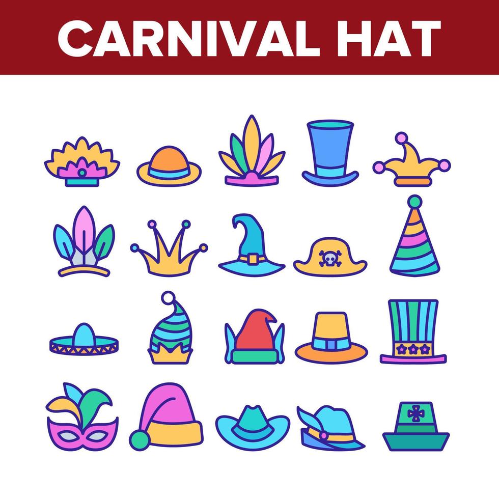 conjunto de iconos de colección de festival de sombrero de carnaval vector