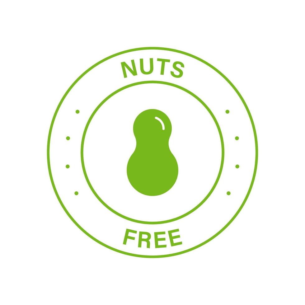 Free Nut Green Circle Stamp. Avoid Food Allergy on Peanut Icon. 100 Percent No Contain Peanut