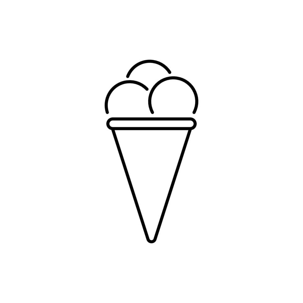 helado en icono de línea negra de cono de gofre. sundae verano comida de leche congelada símbolo plano. signo de helado suave de vainilla. pictograma de contorno de postre refrescante de chocolate. ilustración vectorial aislada. vector