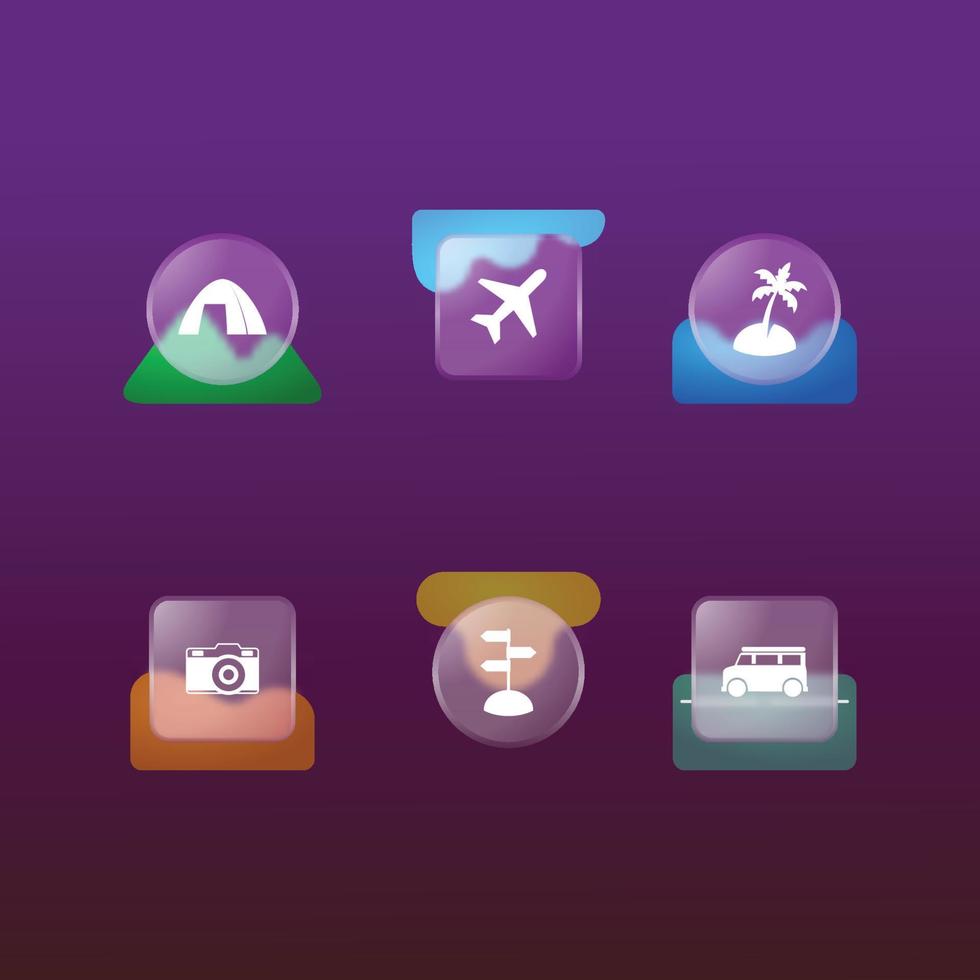 iconos de viaje de glasmorfismo vector