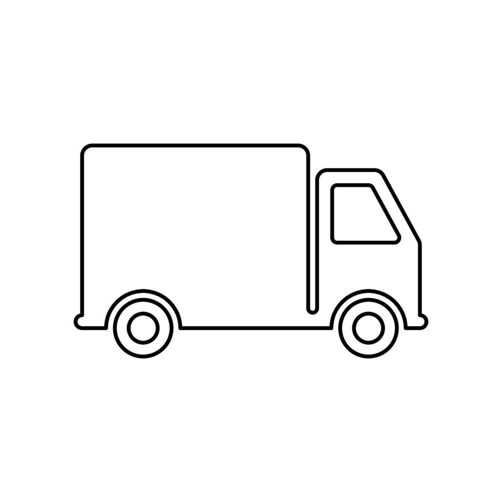 Courier Truck Deliver Order Parcel Flat Symbol. Cargo Van Fast Shipping Outline Pictogram. Truck Delivery Service Black Line Icon. Vehicle Express Shipment Transport. Isolated Vector Illustration.