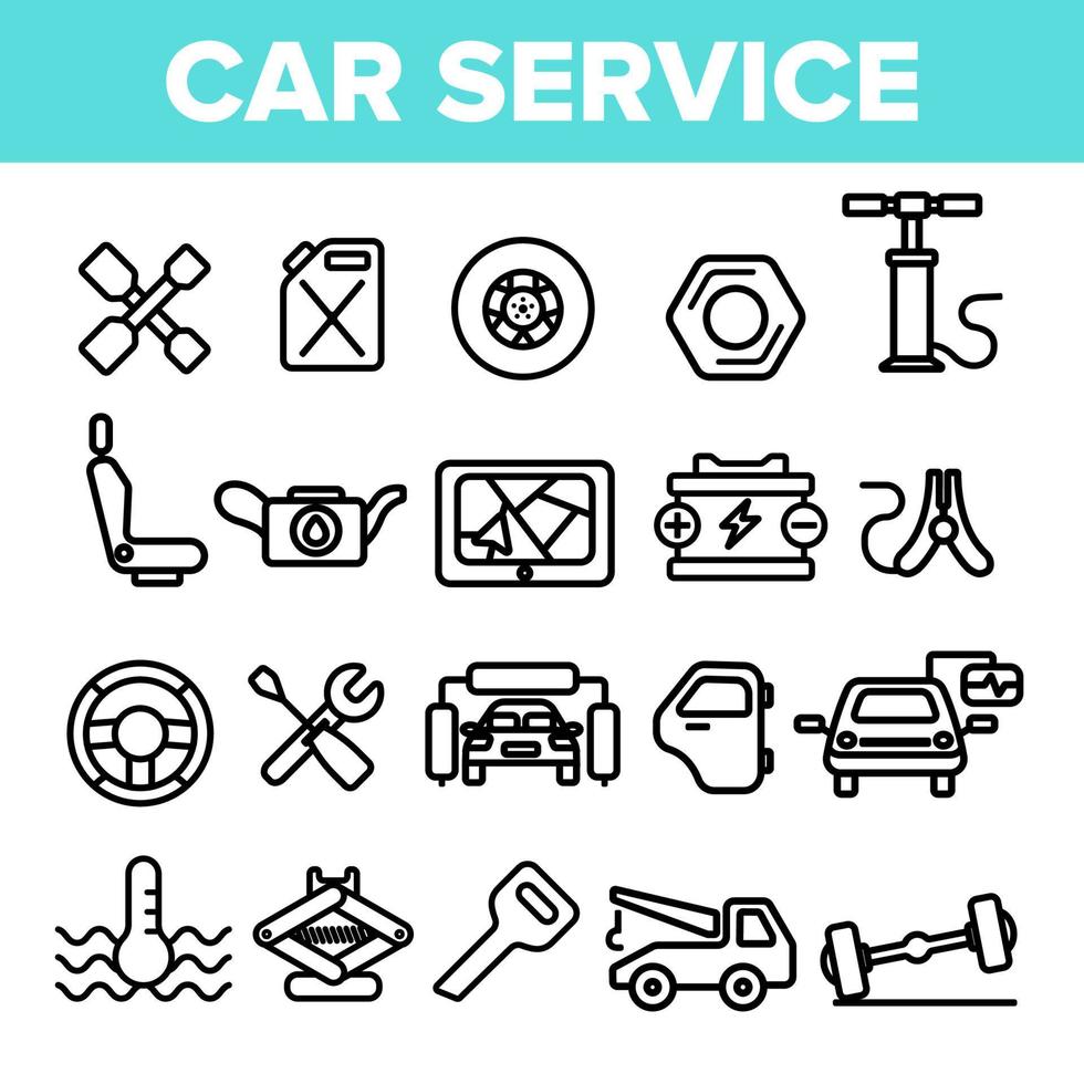 Car Service Linear Vector Icons Set Thin Pictogram