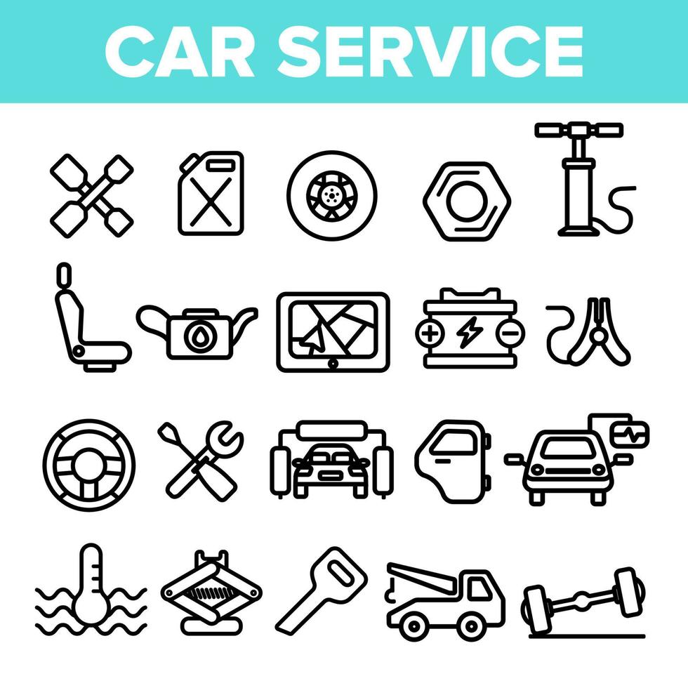 conjunto de iconos de vector lineal de servicio de coche pictograma delgado