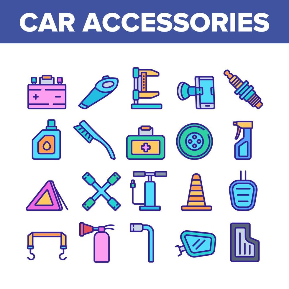 Car Accessories Tool Collection Icons Set Vector