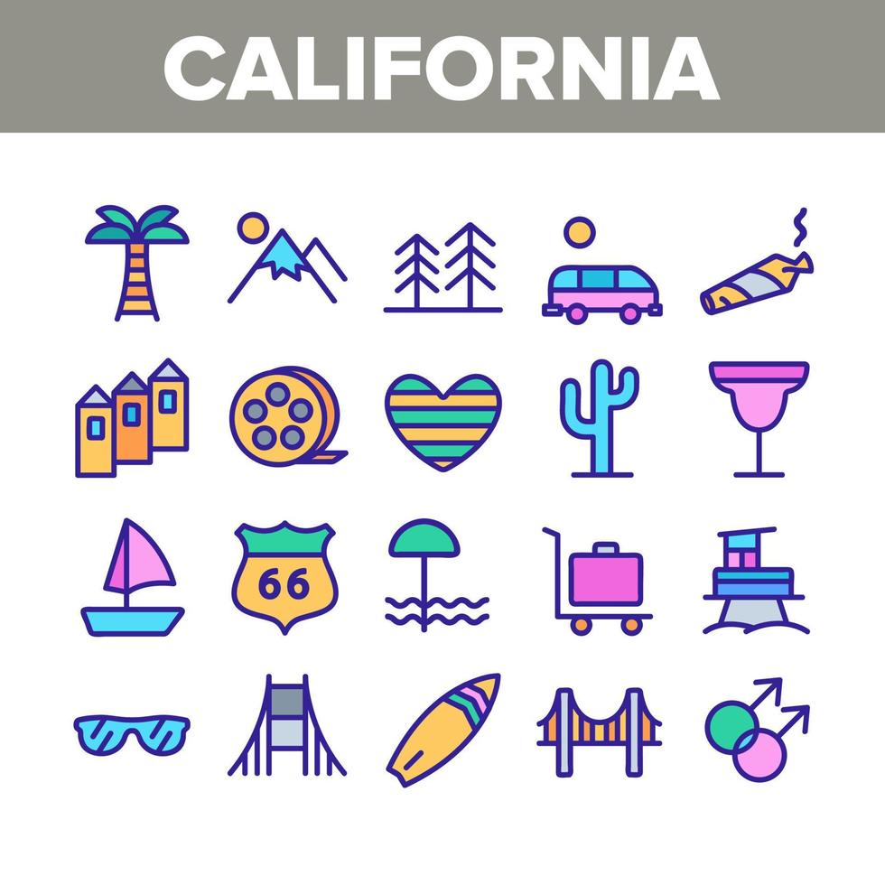California Collection Elements Icons Set Vector