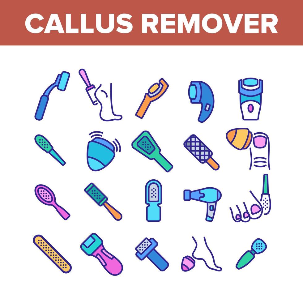 Callus Remover Tool Collection Icons Set Vector