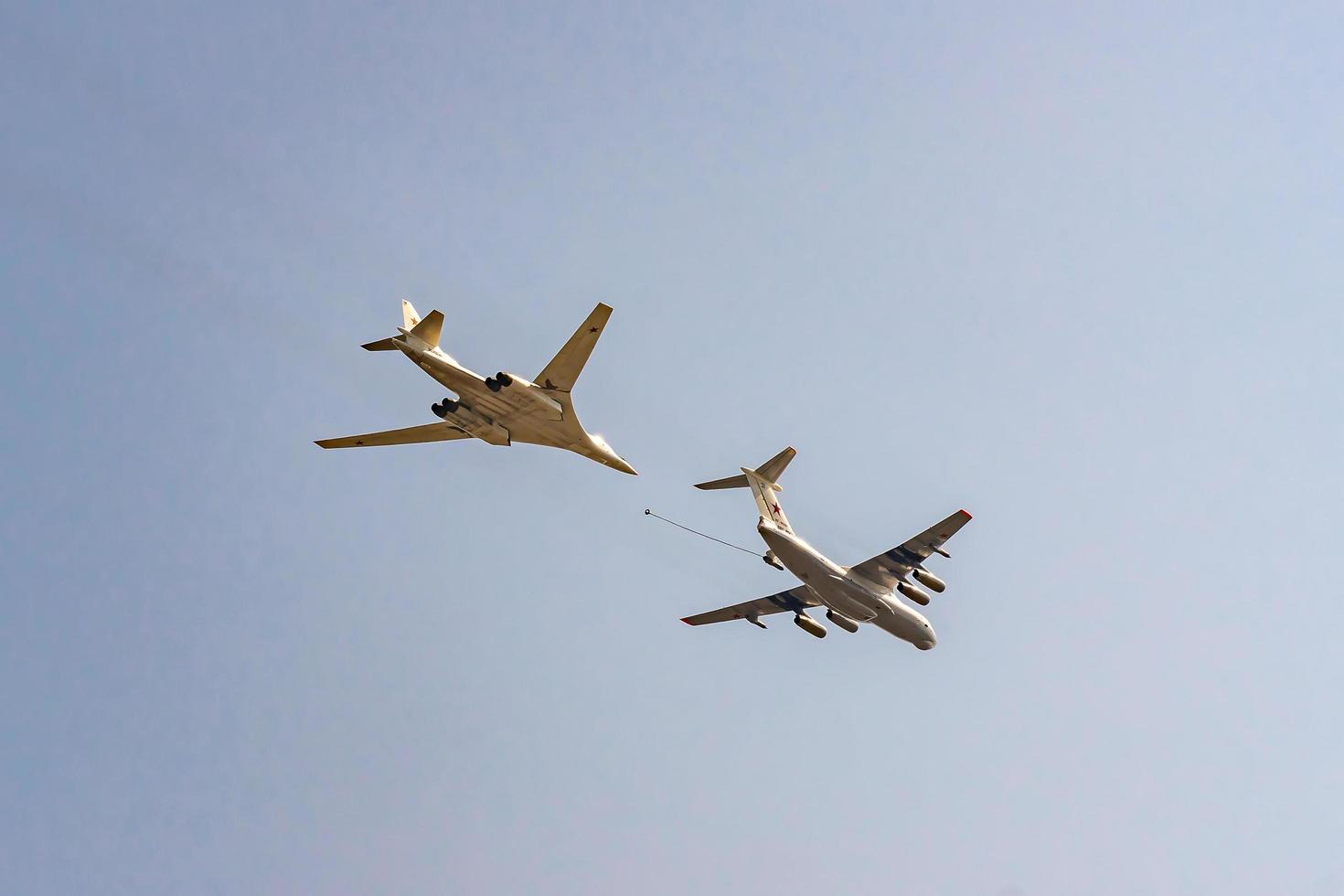 Moscow, Russia - May 04, 2018 Russian strategic bomber Tupolev Tu-160 and IL - 78 during Victory Day parade rehearsal photo