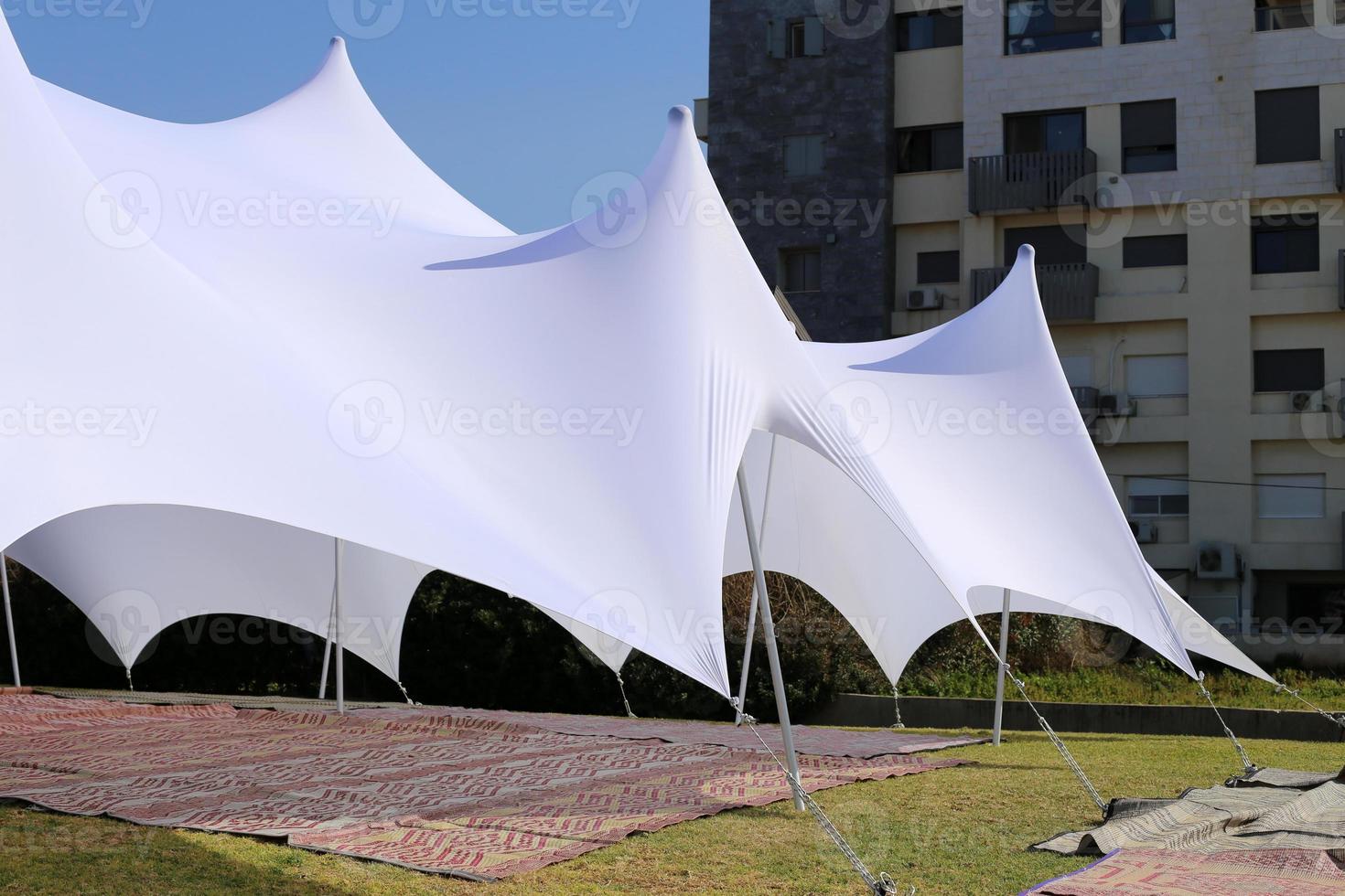 Tent for rest on the shores of the Mediterranean Sea. photo