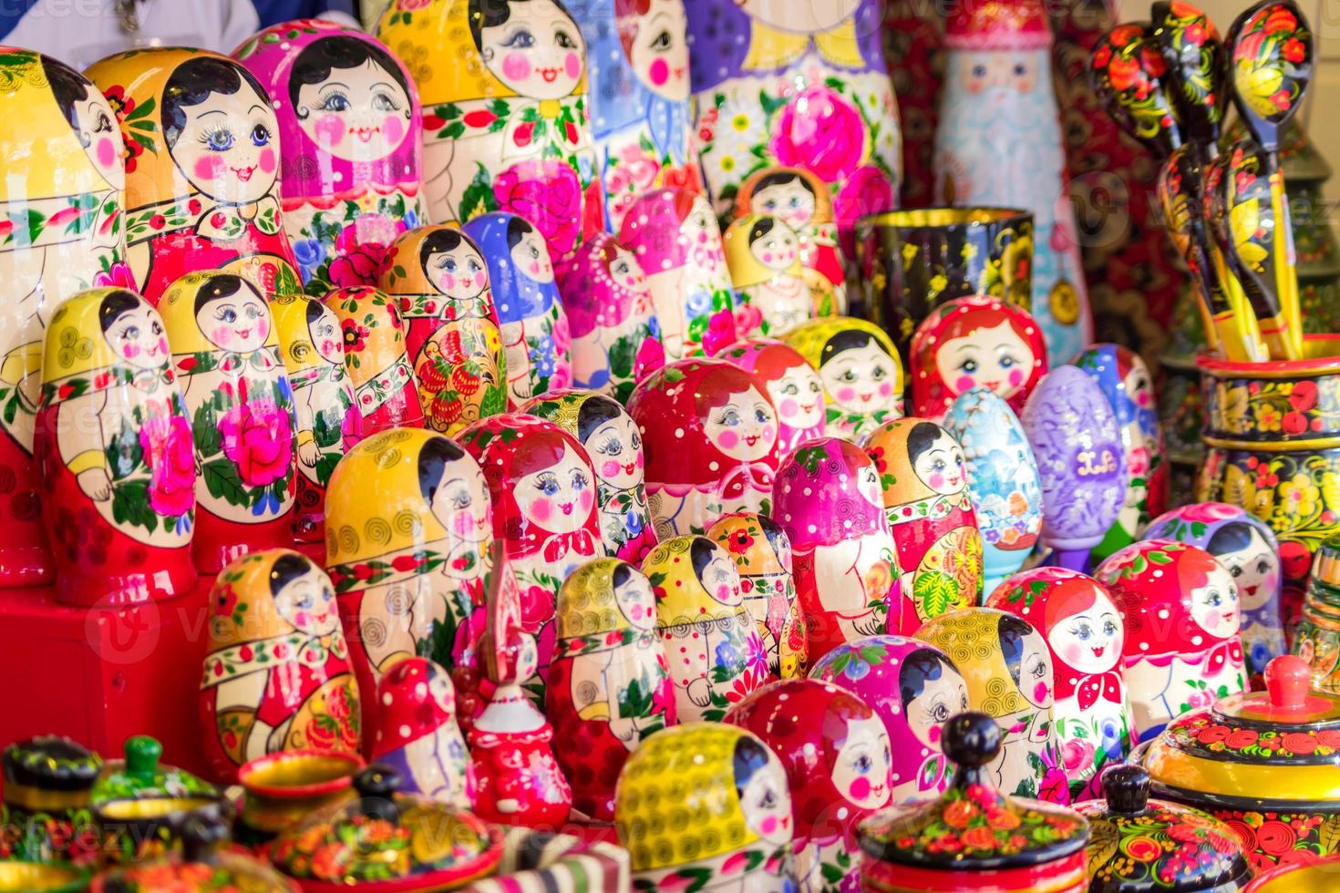 Colorful bright russian nesting dolls Matrioshka. Traditional russian souvenir photo