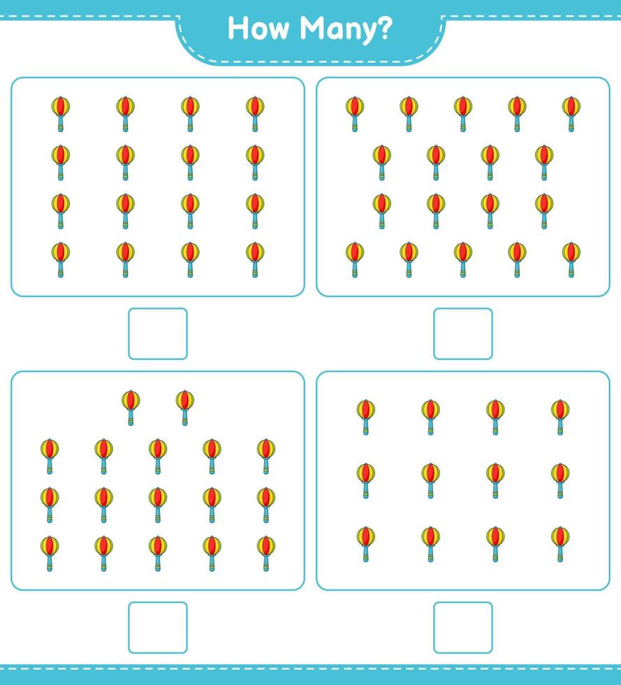 Counting game, how many Baby Rattle. Educational children game, printable worksheet, vector illustration