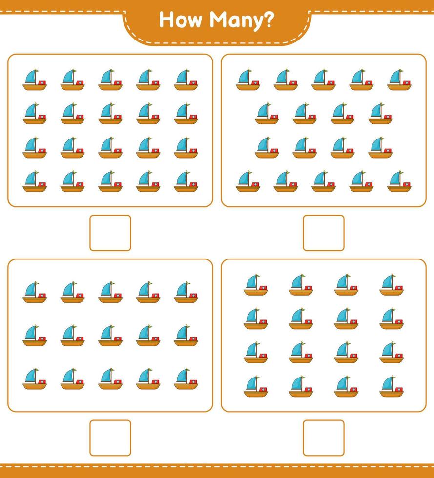 Counting game, how many Boat. Educational children game, printable worksheet, vector illustration