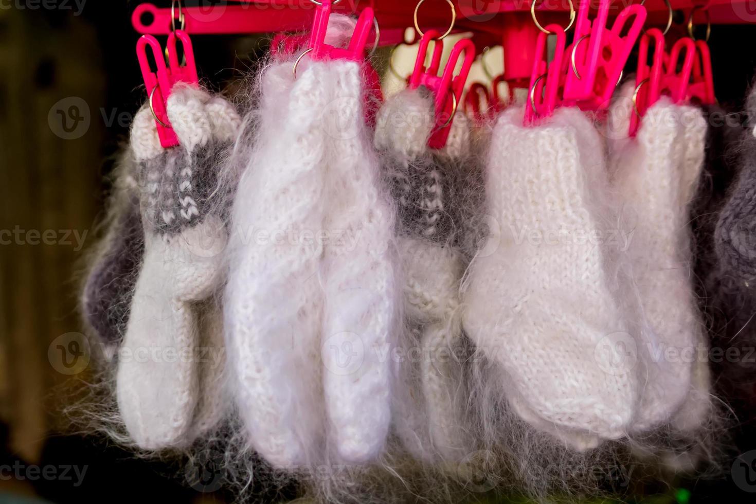 knitted angora socks for sale at street market photo