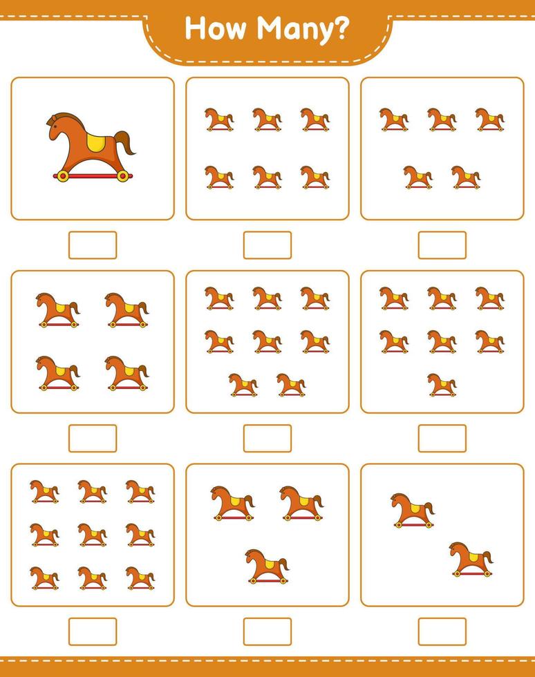 Counting game, how many Rocking Horse. Educational children game, printable worksheet, vector illustration