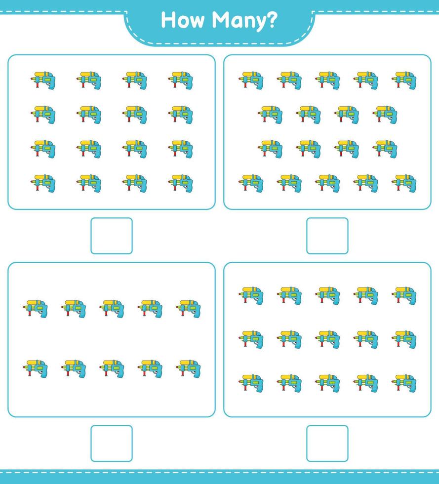 Counting game, how many Water Gun. Educational children game, printable worksheet, vector illustration