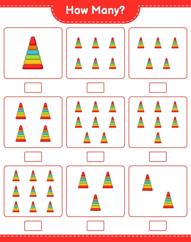 Counting game, how many Pyramid Toy. Educational children game, printable worksheet, vector illustration