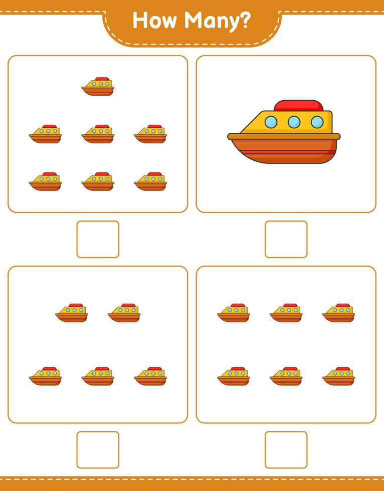 Counting game, how many Boat. Educational children game, printable worksheet, vector illustration