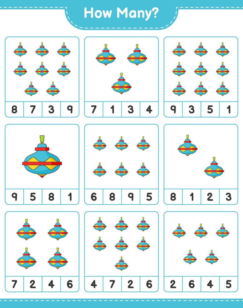Counting game, how many Whirligig Toy. Educational children game, printable worksheet, vector illustration