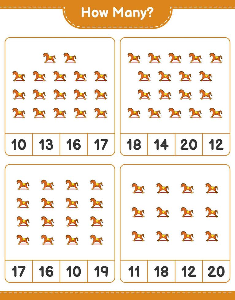 Counting game, how many Rocking Horse. Educational children game, printable worksheet, vector illustration