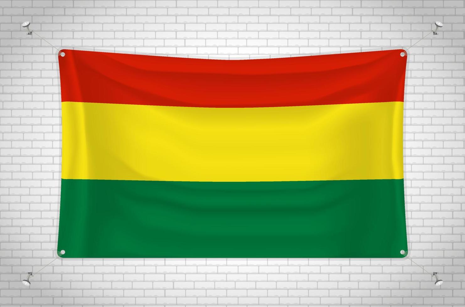 Bolivia flag hanging on brick wall. 3D drawing. Flag attached to the wall. Neatly drawing in groups on separate layers for easy editing. vector