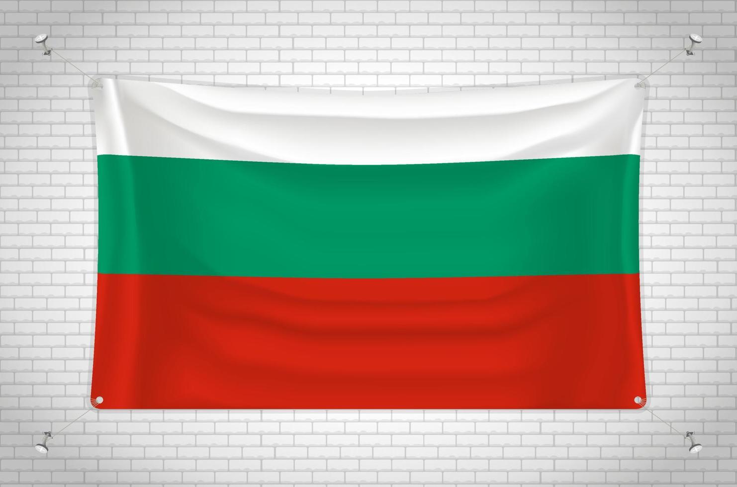 bandera de bulgaria colgada en la pared de ladrillo. dibujo 3d bandera pegada a la pared. dibujando cuidadosamente en grupos en capas separadas para facilitar la edición. vector