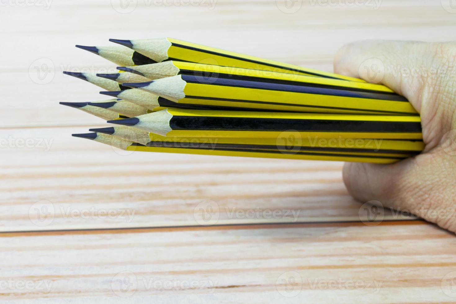 Hands holding a bunch of pencils. Back to school concept. photo