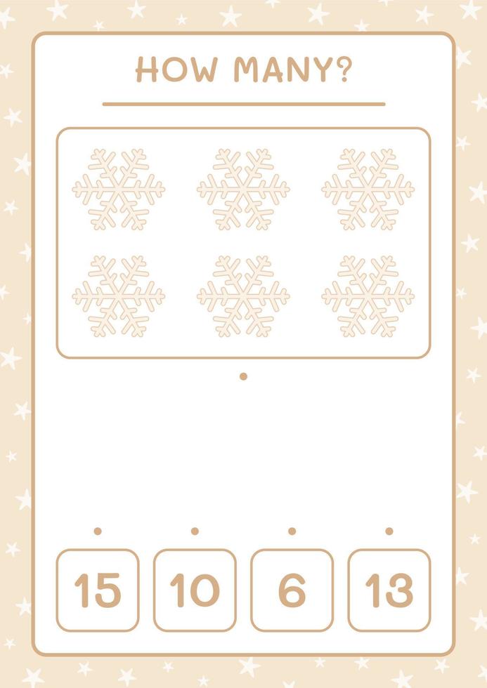 How many snowflake, game for children. Vector illustration, printable worksheet