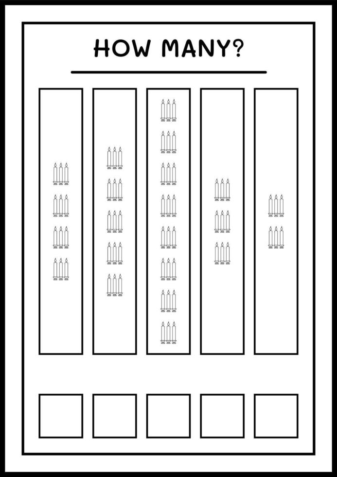 How many christmas candle, game for children. Vector illustration, printable worksheet
