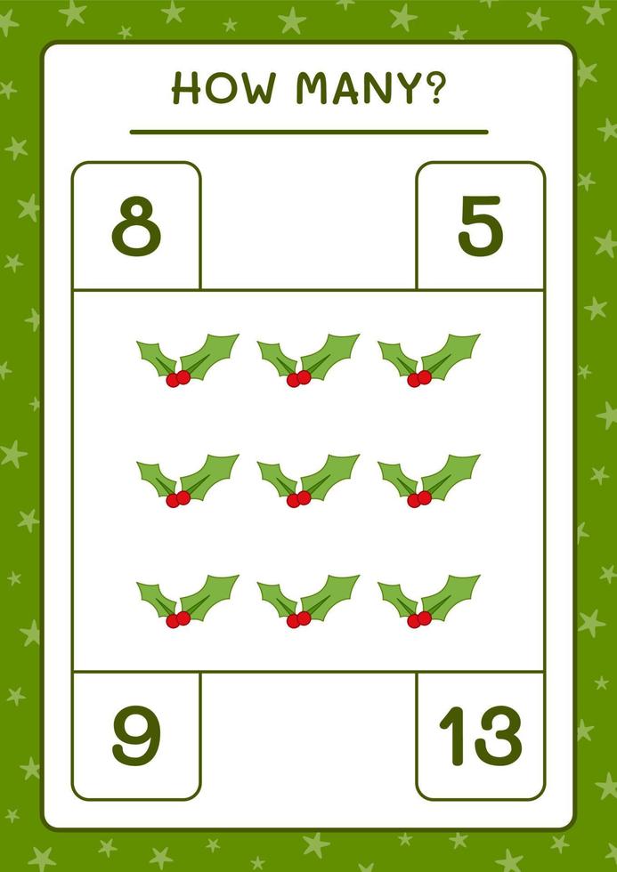 How many holly berry, game for children. Vector illustration, printable worksheet