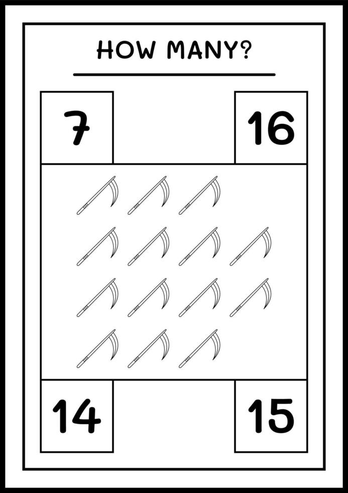 How many Sickle, game for children. Vector illustration, printable worksheet