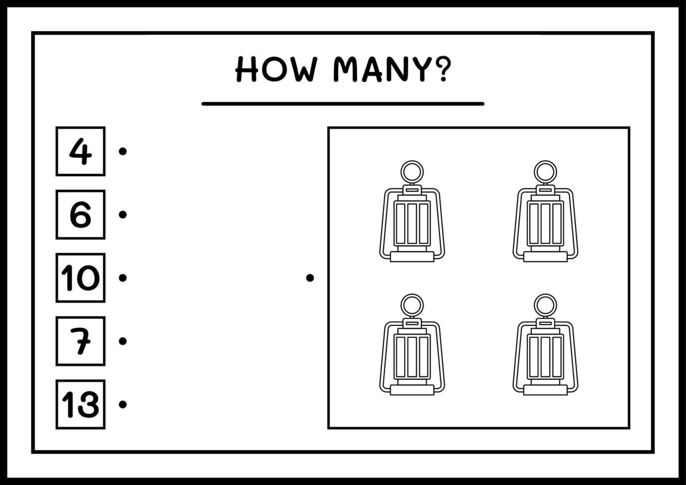 How many christmas lantern, game for children. Vector illustration, printable worksheet