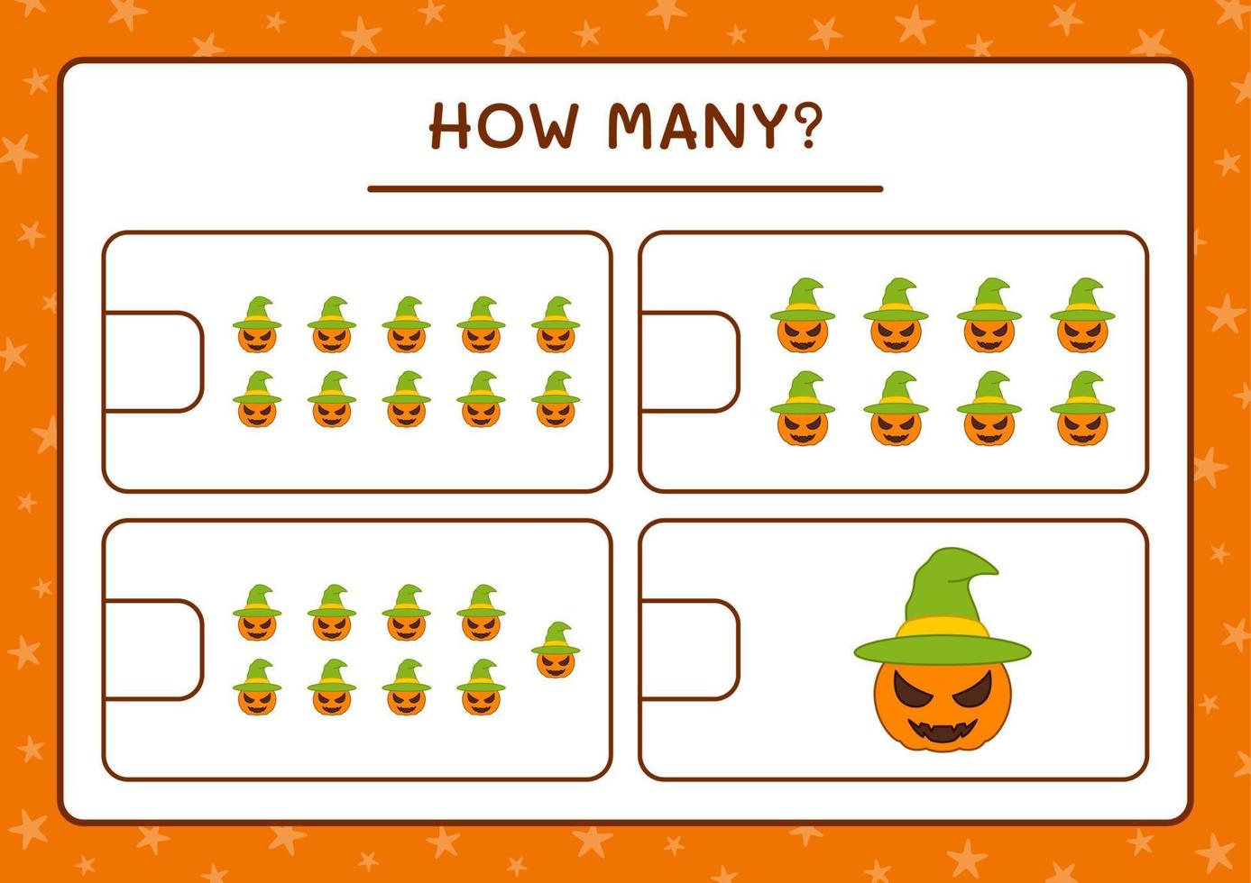 How many Pumpkin, game for children. Vector illustration, printable worksheet