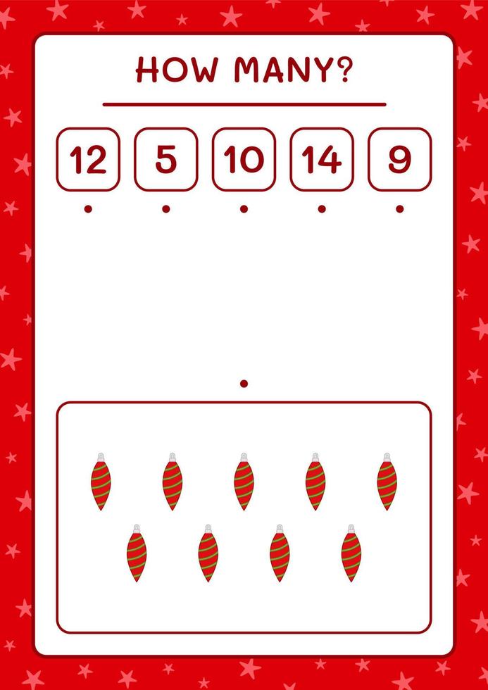 How many christmas ornament, game for children. Vector illustration, printable worksheet
