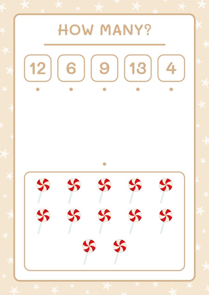 How many christmas lollipop, game for children. Vector illustration, printable worksheet
