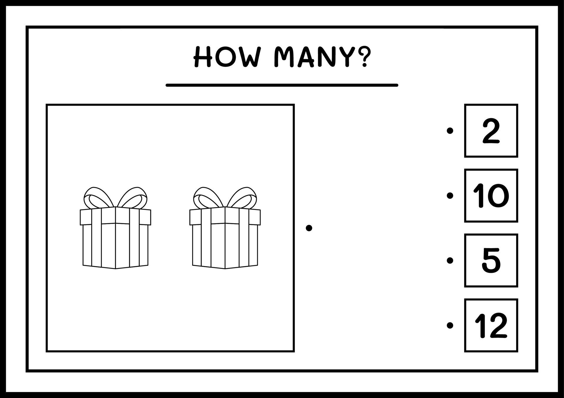 How many gift box, game for children. Vector illustration, printable