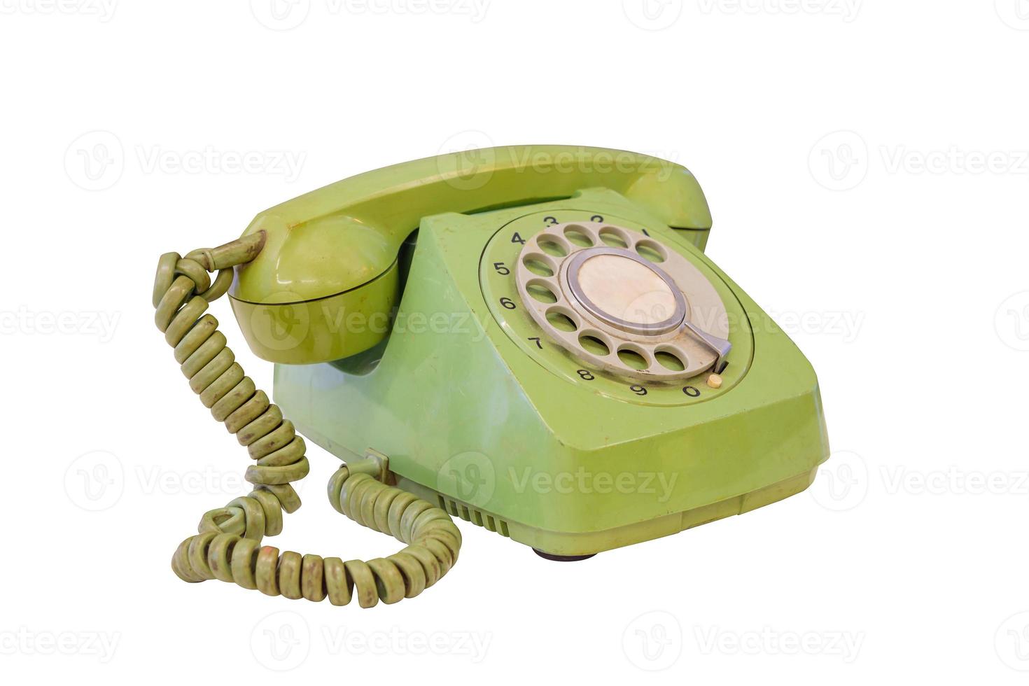 Green retro telephone isolated photo