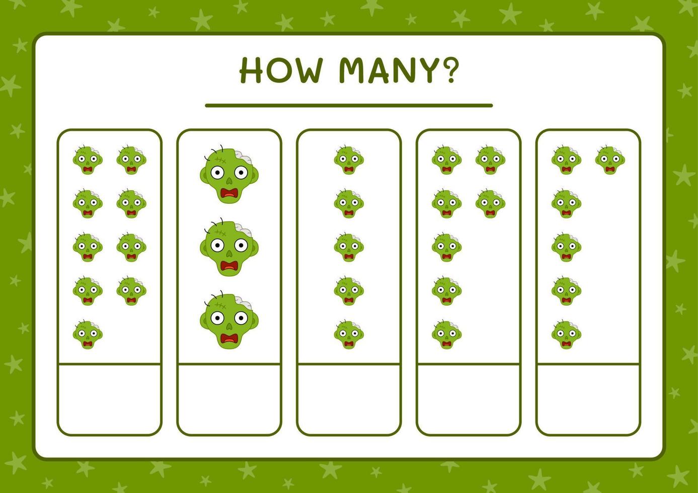 How many Zombie, game for children. Vector illustration, printable worksheet