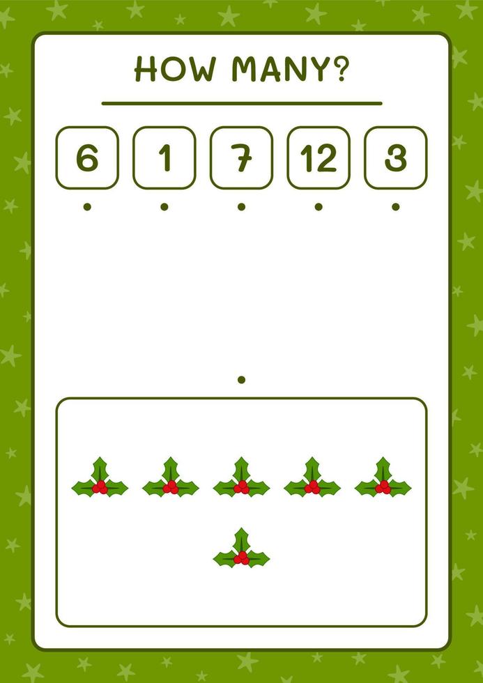 How many holly berry, game for children. Vector illustration, printable worksheet