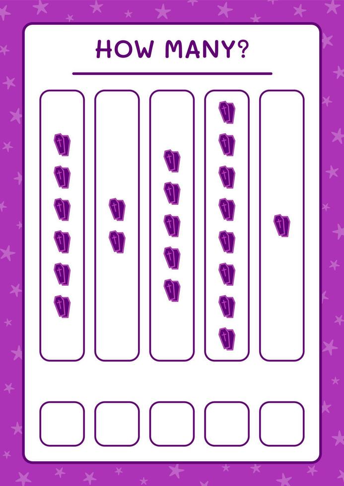 How many Coffin, game for children. Vector illustration, printable worksheet