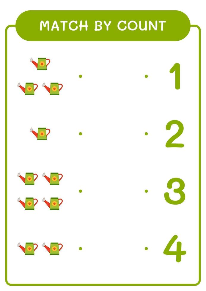 Match by count of Watering can, game for children. Vector illustration, printable worksheet