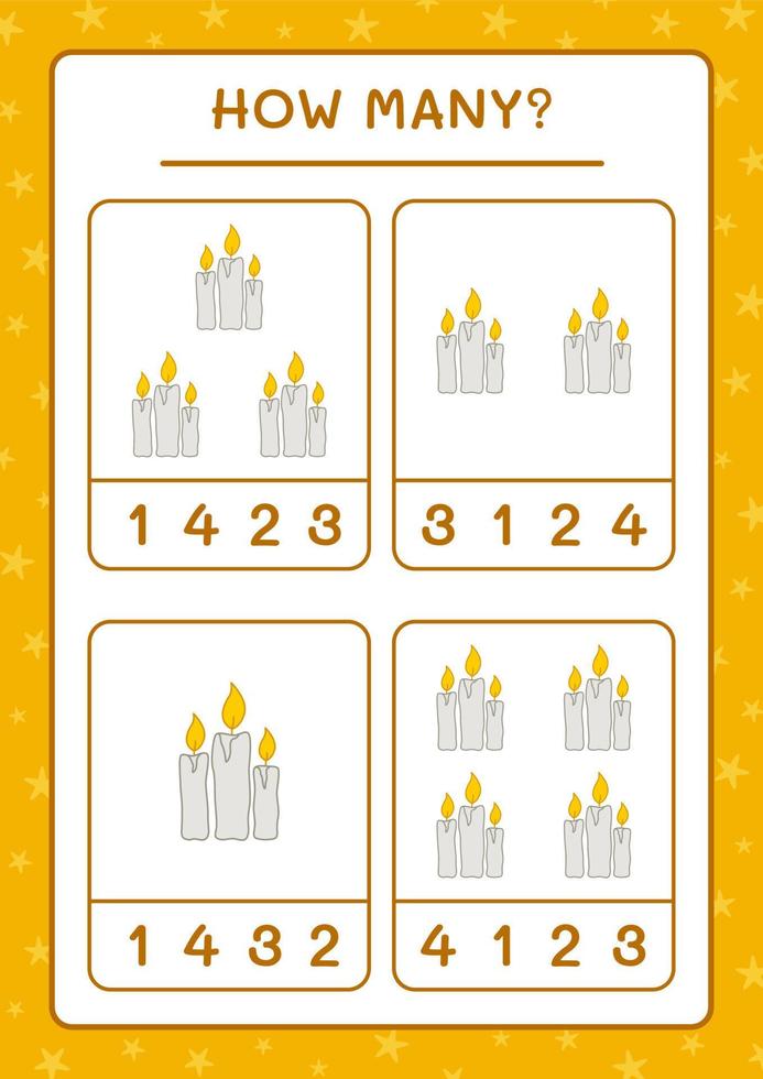 How many Candle, game for children. Vector illustration, printable worksheet